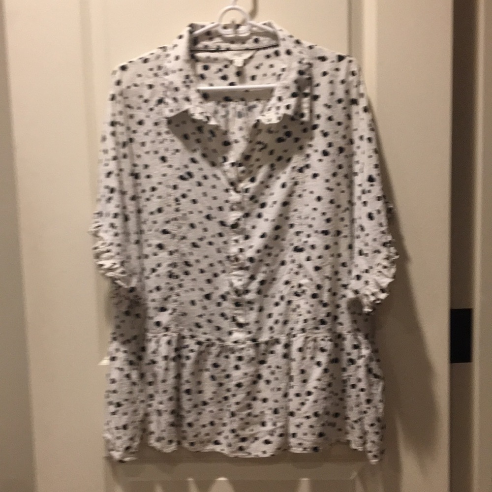 Terra & Sky womens 3/4 button down rayon top short sleeves ruffles plus size 1X - Picture 9 of 10